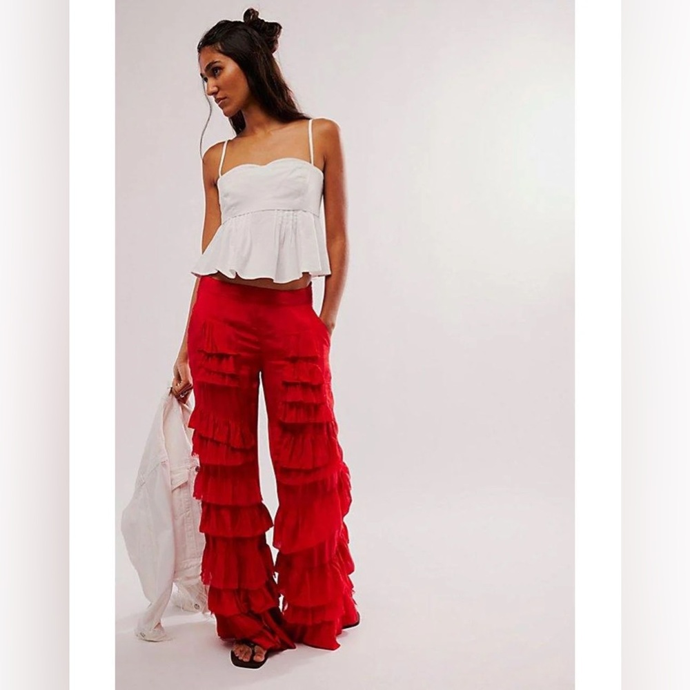 Free People Rock & Frill Pants in Red XL